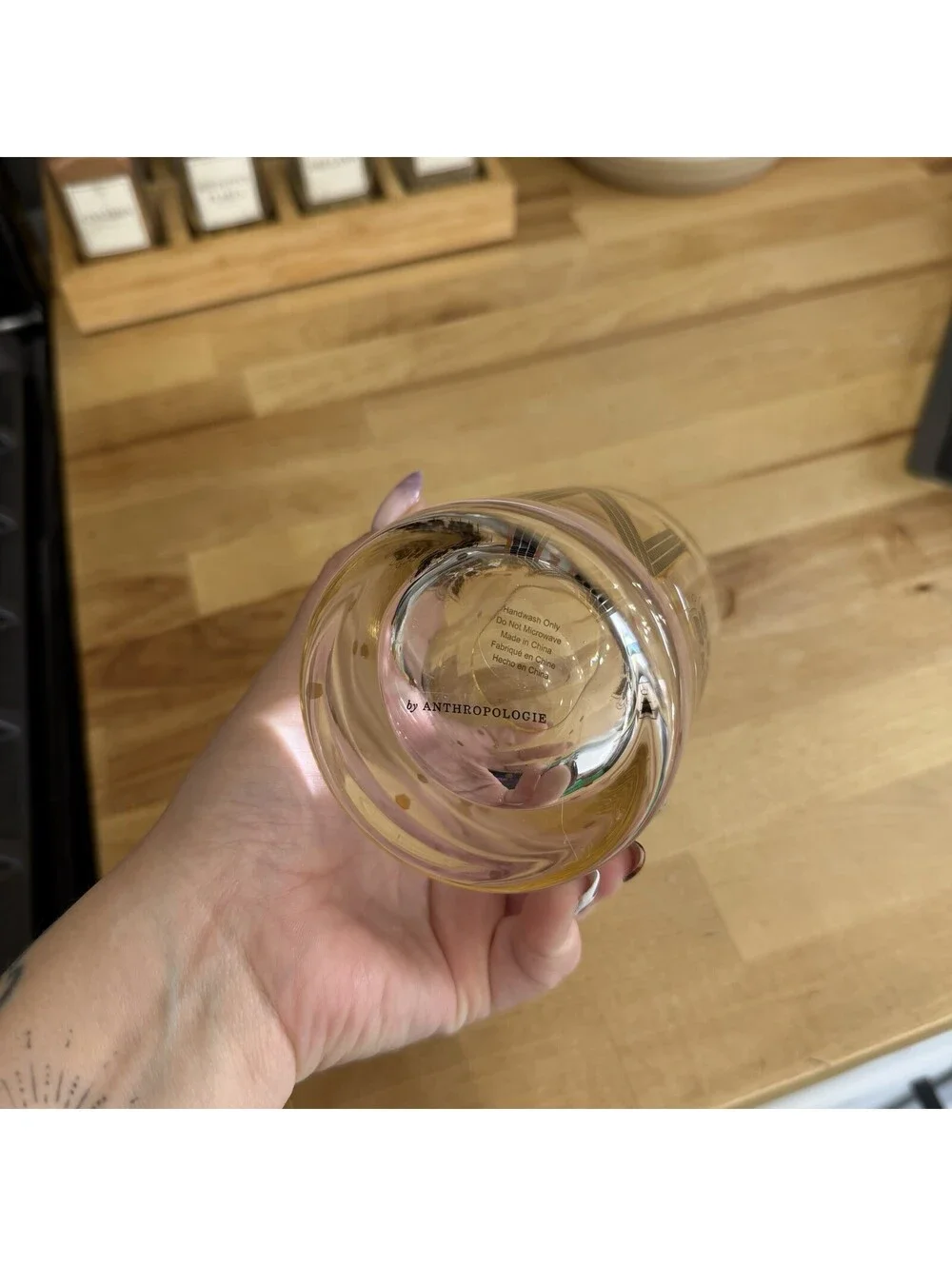 Anthropologie Bistro Tile Monogram Glass Tumbler Gold Rim Initial “N”Old Fashion
